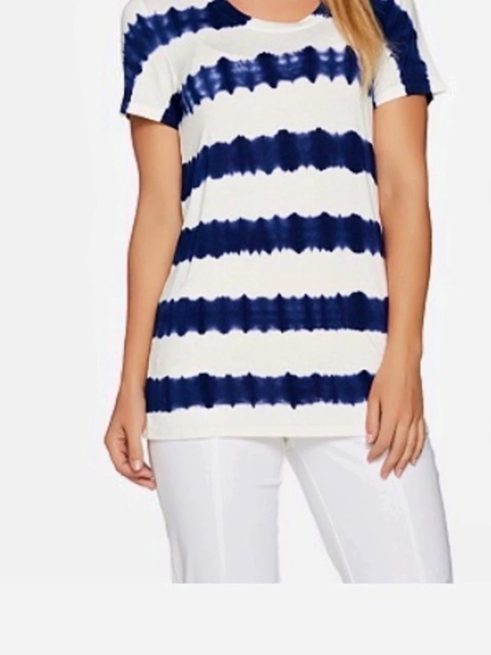 Anthropologie Lisa Rinna Collection Short Sleeve Striped Tie-Dye Knit Top Blue M